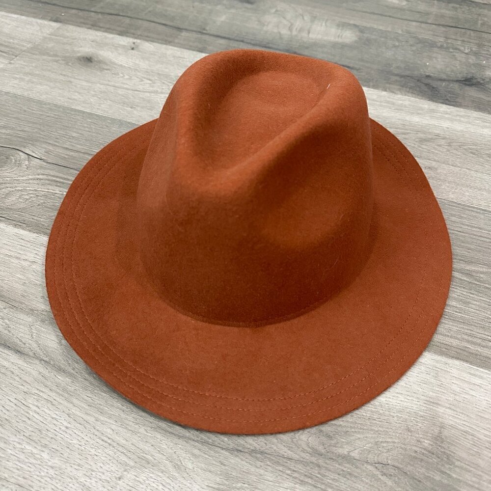 Olive & Pique  100% Wool  Wide Brim Hat One Size Rust Brown